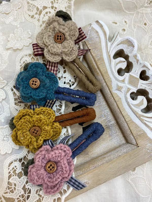 Forest-style retro handcrafted crocheted woolen hair clips with Japanese sweet and versatile duckbill-shaped one-line clips for women's hair accessories