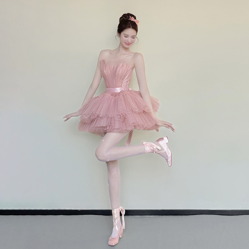 Sweet Pink Strapless Evening Dress for Petite Women, Coming-Of-Age Ceremony Banquet, Puffy Princess Dress, Super Fairy-Like and Beautiful Toast Dress