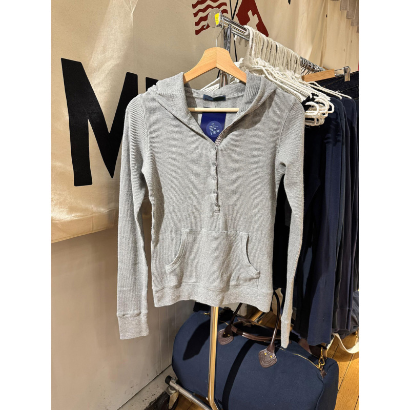 Bm New Button-Up Hooded Waffle Long-Sleeve T-Shirt, Bm Autumn and Winter Versatile Button-Up Slim-Fit Pullover Base Shirt for Women