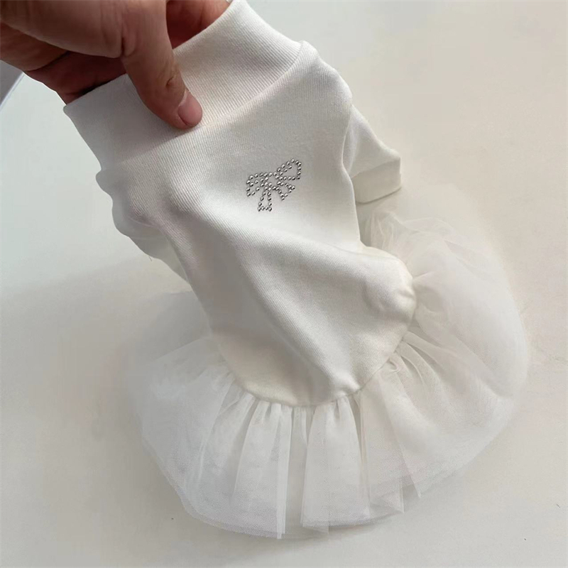Pet White Princess Dress Teddy Bichon Small Dog Wedding Dress Dog Cat Base High-Neck Tulle Dress