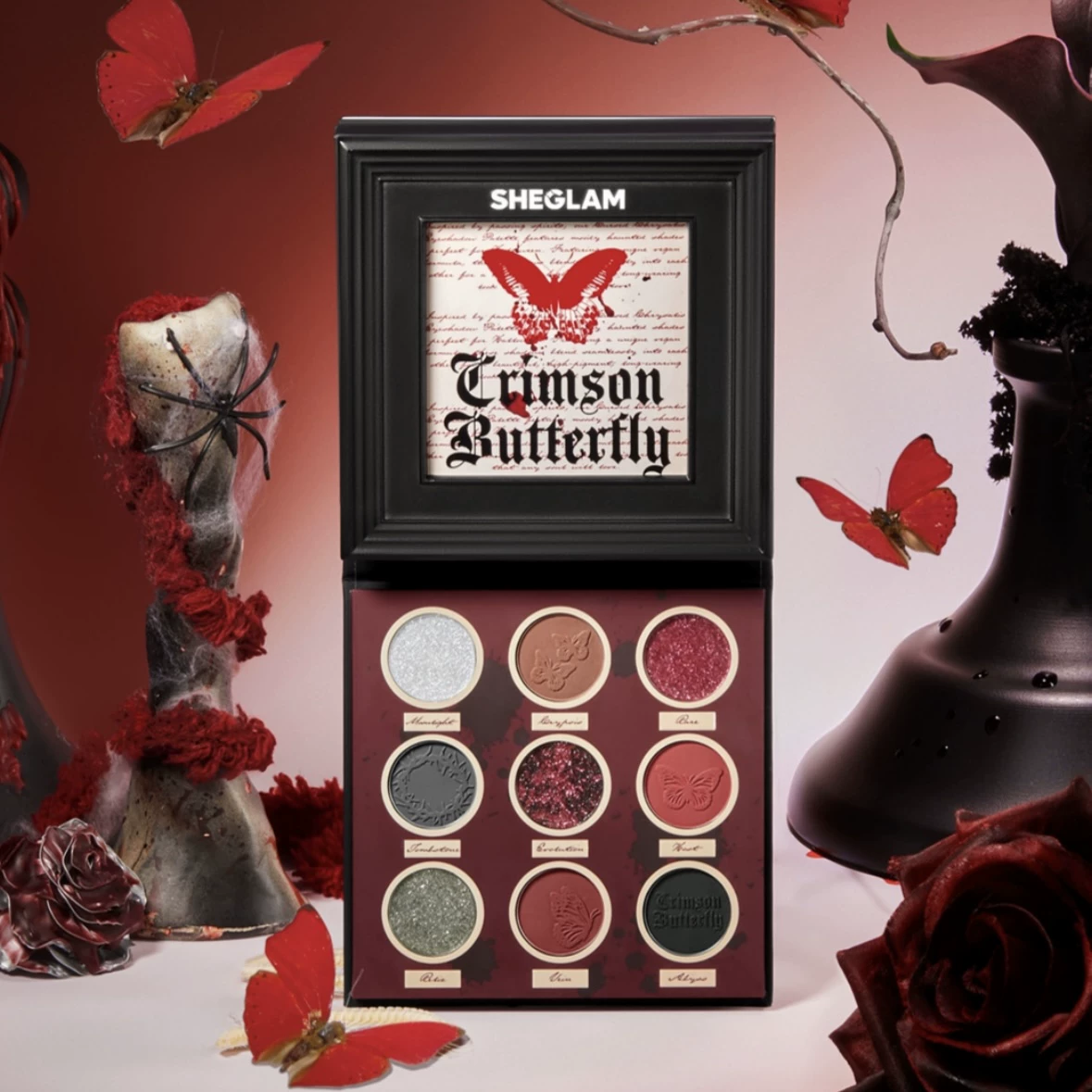 Палетка Crimson Butterfly (SHEGLAM) — 9 оттенков теней, кремовые тени, набор для губ и щек