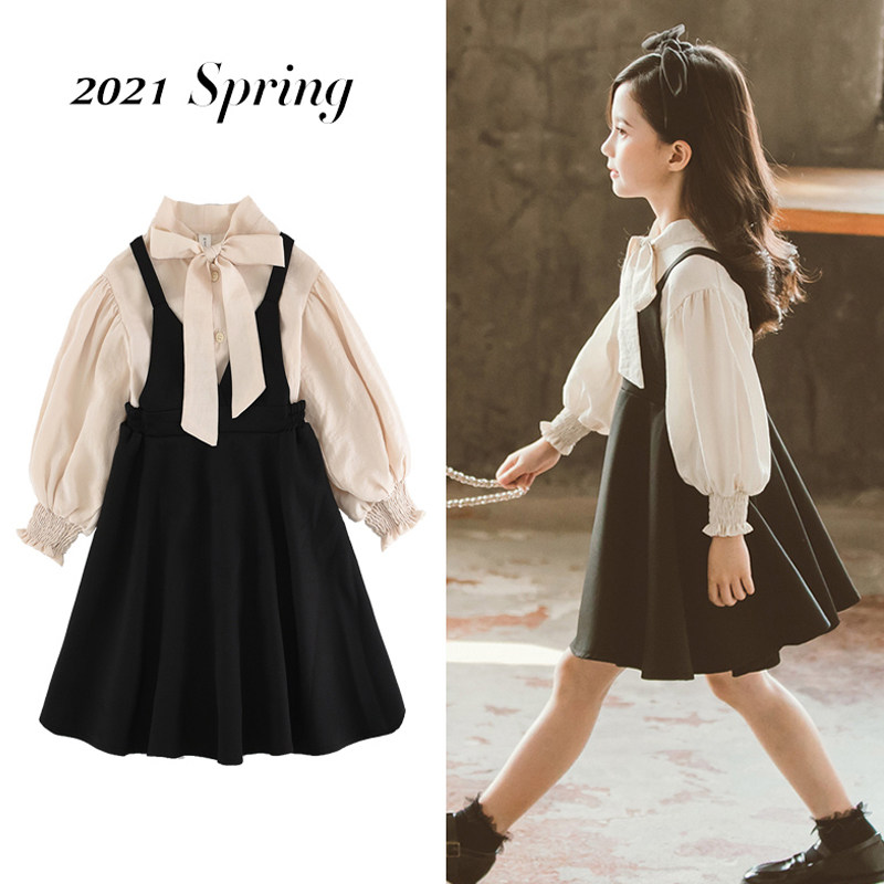 Korean girls autumn dress suit 2021 new children's princess skirt net red western style autumn strap skirt