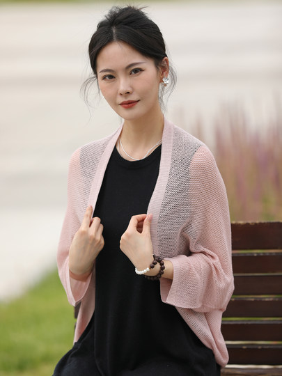 Spring and Summer New Style Wool and Mulberry Silk Blend Shawl Dress, Sun Protection, Women's Hollow Breathable Versatile Wear