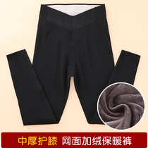 Autumn and winter plus velvet padded knee warm pants double stretch thin waist lace mesh thin leggings women
