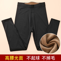 Autumn and winter new slim-fit high-waist warm pants plus velvet glossy medium-thick cotton pants Autumn pants mens windproof pants bottoming pants