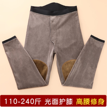 Warm pants mens glossy medium thickness plus velvet high waist slim knee pads winter thin cotton pants plus fat plus size autumn pants