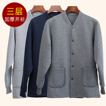  Mens warm cardigan plus fat plus size cotton open underwear middle-aged and elderly cardigan thickened spring and autumn clothing pockets