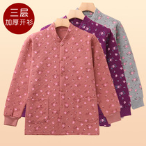 Middle-aged and elderly thermal underwear womens autumn and winter cotton cardigan mothers coat three-layer cotton large size thickened autumn clothes