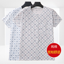 Middle-aged and elderly short-sleeved open vest men cotton cardigan half-sleeved pajamas loose cotton sweatshirt air-conditioned shirt home wear