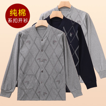 Middle-aged and elderly mens long sleeve cardigan autumn clothes old cotton thin old man sweatshirt plus large size loose father clothes