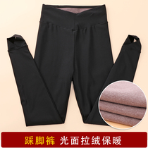 Autumn and winter velvet glossy women can wear medium-thick warm leggings high waist slim thin foot thin cotton pants