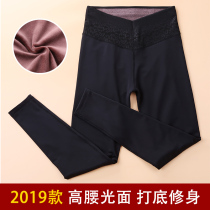 Spring and autumn glossy womens high waist slim slim plus velvet outer wear leggings thin plus size warm pants medium thick cotton pants