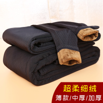  Winter warm pants Mens high waist slim-fit thickened plus velvet knee pads cotton pants three-layer thick windproof pants slim-fit bottoming