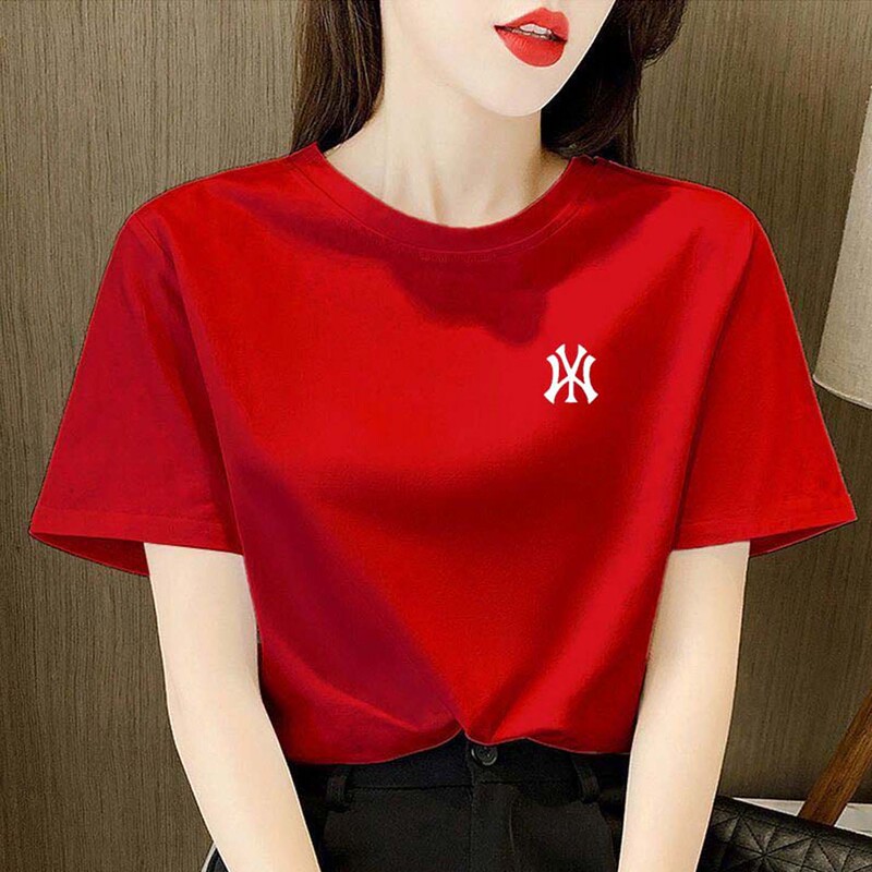 Brand New Women's Red Short-Sleeved T-Shirt 2026 Summer Fashion Versatile Casual Loose Breathable Sweat-Absorbent Cool T-Shirt