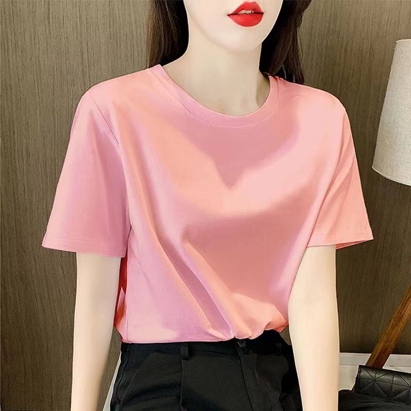 Brand Pure Cotton Pink Short-Sleeved T-Shirt for Women 2026 New Style Shirt Middle-Aged Summer Top Summer Half-Sleeve Base Shirt