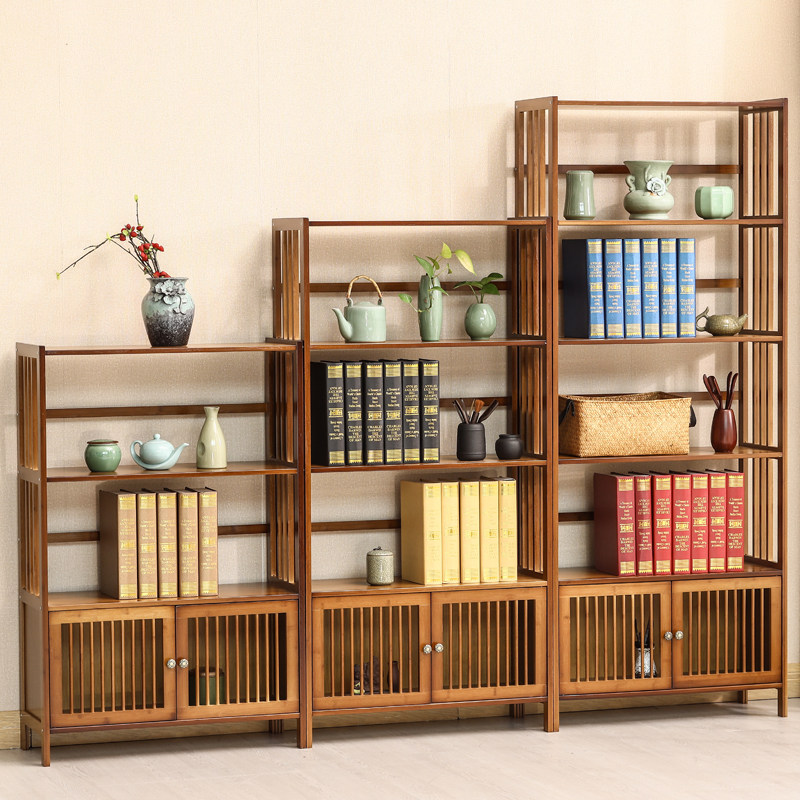 Student creative living room shelf bookshelf Floor-to-ceiling bookcase Solid wood children's simple household storage Bamboo saves space