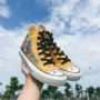 Đôi vợ chồng mùa hè ulzzang phong cách Harajuku nam và nữ giày vải cao vẽ tay hoạt hình graffiti giày skate in - Plimsolls giày the thao nam biti's ucare