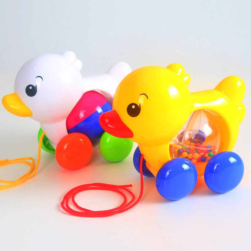 Baby pull line drag walker infant children children early education educational animal pull rope ring bell duck toy