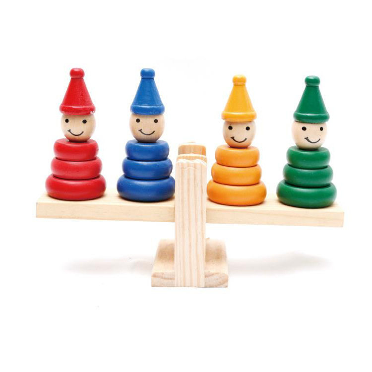 Clown balance kindergarten balance toy early education educational baby children wooden color ferrule circle stacking building blocks