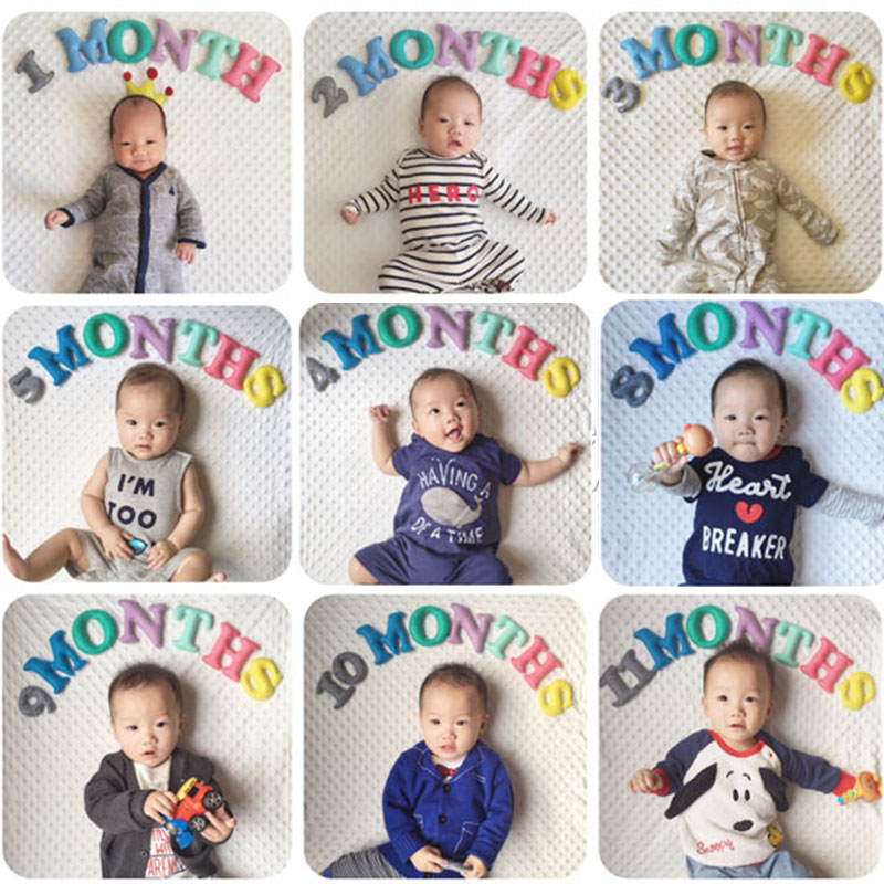 Baby non-woven handmade material package diy English full moon baby month 100 hundred day photo letter props