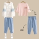 SET [Qiao-Strawberry Short T Powder +Ran-Slue Sliped Sunscreen Одежда +6008 малиновые штаны]