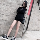 慕街 Осенняя черная тонкая толстовка, 2019, в корейском стиле