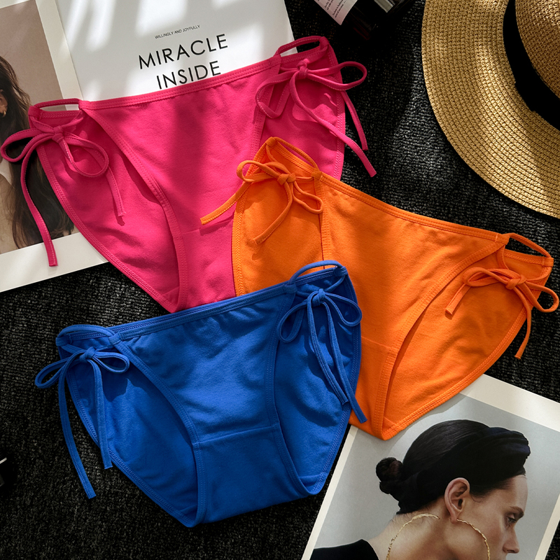 Dopamine Bright-Colored Strappy Bikini Briefs for Women, Breathable Pure Cotton Crotch, Non-Pinching, Low-Waist, Sexy Women's Underwear