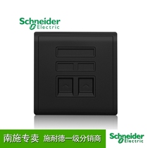 Schneider switch socket Fengshang series freehand black black two-person dual computer network information panel
