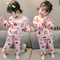 Childrens pajamas autumn and winter flannel baby thickened plus velvet warm girl child girl coral velvet home clothing