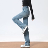 Джинсы, приталенные осенние штаны, 2024 года, высокая талия, свободный прямой крой
