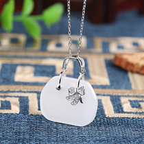 s925 sterling silver lock bag necklace inlaid with Hetian white jade exquisite pendant pendant pendant for craftsmen