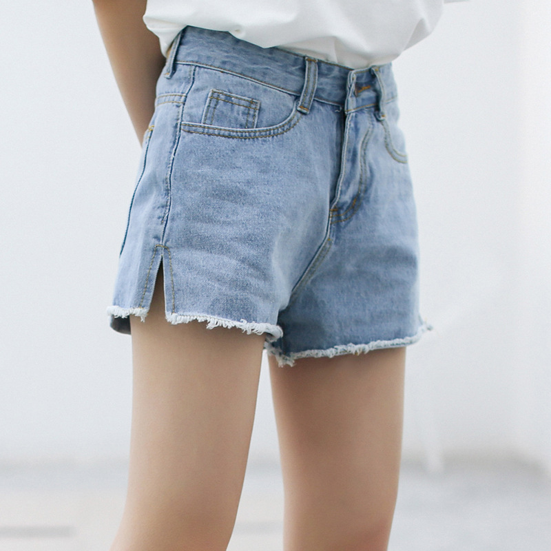 . 2020 mùa hè Hàn Quốc phiên bản của quần short denim phụ nữ mở ngã ba của lưng cao quần lỏng mới của phụ nữ quần áo phụ nữ