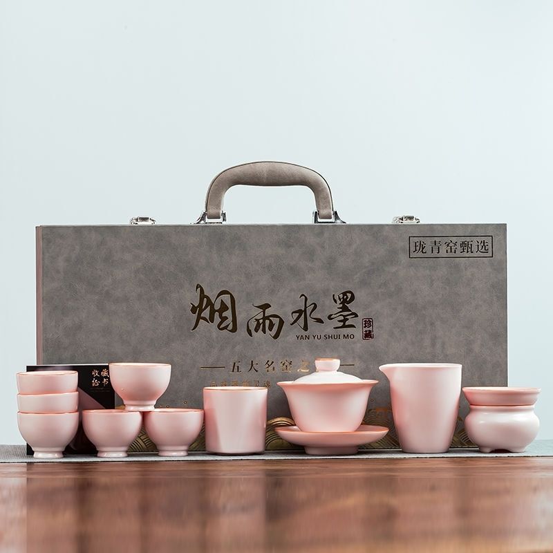 Ge Ware Tea Set for Home Use, High-End Office Luxury Chinese-Style Ceramic Teapot and Teacups, Small Kung Fu Tea Brewing Tool