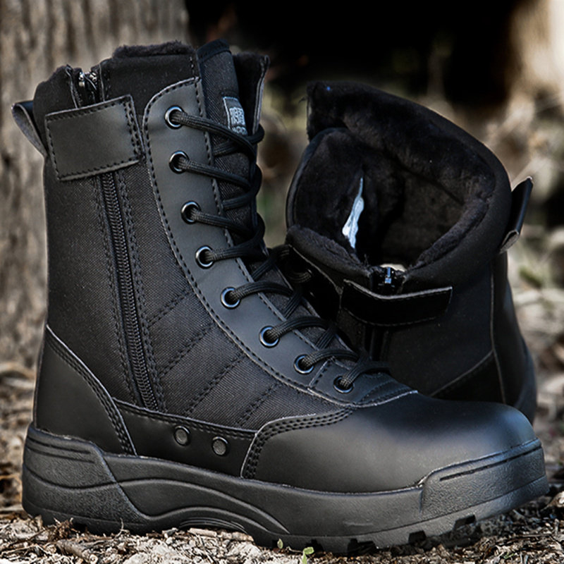 Shield Groom Autumn Winter Combat Boots Thickened Tactical Boots High Cylinder Men's Shoes Warm And Velvety Lace Snowfield Combat Training Shoes