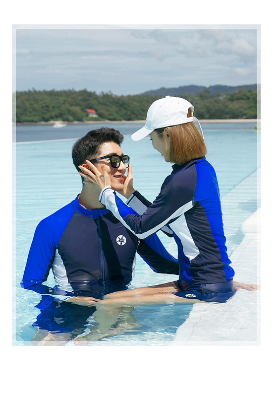 Đồ bơi hàn quốc chia tay nữ quần dài tay lướt sóng phù hợp với bảo thủ giảm béo bụng cặp đôi đồ bơi mùa xuân nóng khô nhanh - Vài đồ bơi đồ đôi đi biển nam nữ
