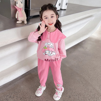 Girl Suit Spring Autumn 2024 New Children Foreign Air Leisure Woman Baby Pure Cotton Long Sleeve Spring Clothing Sport Two Sets