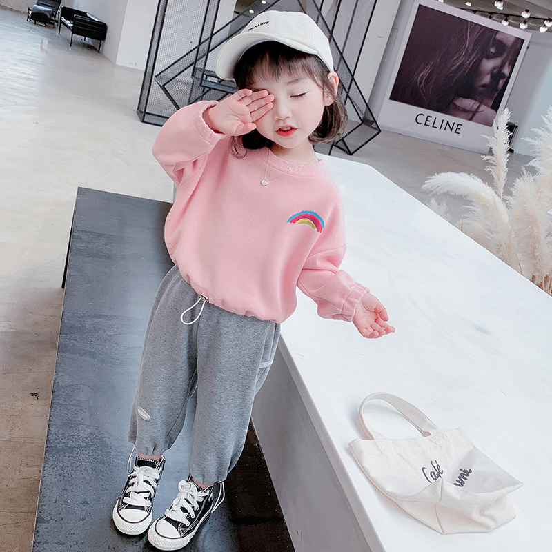 Girls Net red suit spring and autumn foreign school 2022 new baby fashionable sports children autumn two-piece Spring Suit
