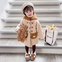 Girls coat autumn and winter 2024 new fashionable childrens woolen winter thickened winter baby woolen coat