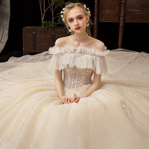 Mori main wedding dress 2021 new bride trailing a word shoulder thin Princess Dream little super fairy