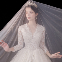 Fan-style long sleeve light wedding dress 2022 new bridal main wedding dress high-end rework palace wind superior texture little subs