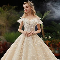 Main wedding dress 2021 New temperament tailing Mori Super fairy dream Starry Sky word shoulder small man bride female