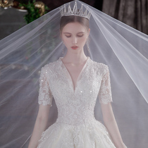 Fa-style main wedding dresses 2022 new brides wedding big trailing V collar high-end high quality Texture Female small