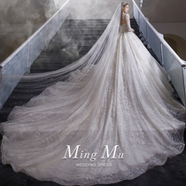 Long sleeve French style main wedding dress 2022 bridal new v collar rework extravagant tug tail retro palace vintage feel superior