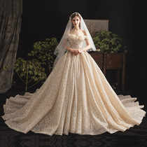 Main wedding dress 2021 New temperament bride tailing thin starry sky heavy industry small man light luxury senior niche