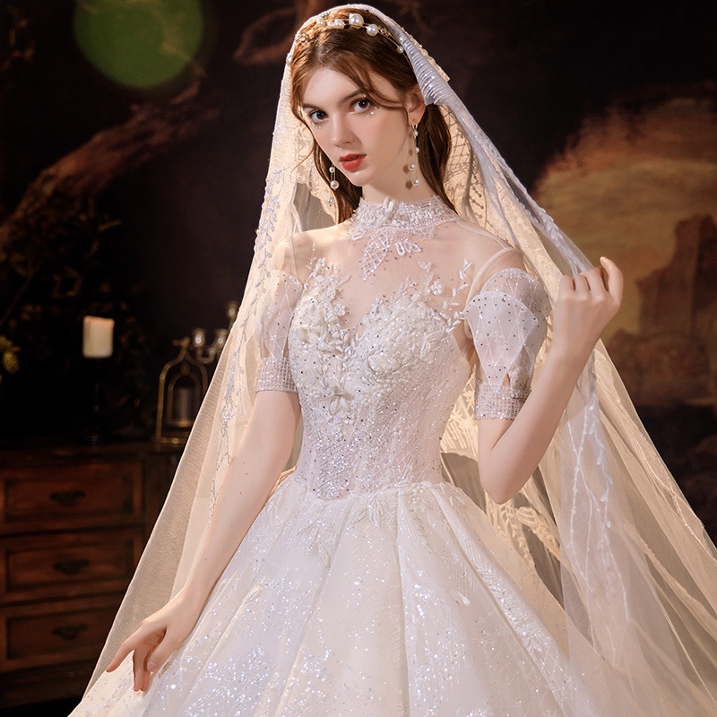 Qi Di Style + Same Style Headdressmain Wedding dress full dress 2021 new pattern bride Simple temperament atmosphere Forest super immortal Trailing Princess style Minority Design