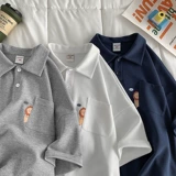 Брендовая японская трендовая футболка polo для влюбленных, в американском стиле, короткий рукав, оверсайз