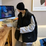 Tide, ретро черный демисезонный жилет, куртка с пухом без рукавов, свободный крой, подходит для подростков