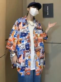 Небольшая дизайнерская брендовая японская рубашка, куртка, короткий рукав, в американском стиле