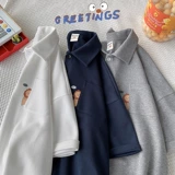 Брендовая японская трендовая футболка polo для влюбленных, в американском стиле, короткий рукав, оверсайз