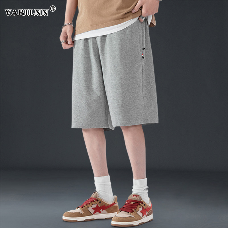 Спортивные шорты из чистого хлопка, мужские летние шорты в тонком сечении, модные брендовые свободные брюки с пятью точками размера плюс, трикотажные повседневные брюки